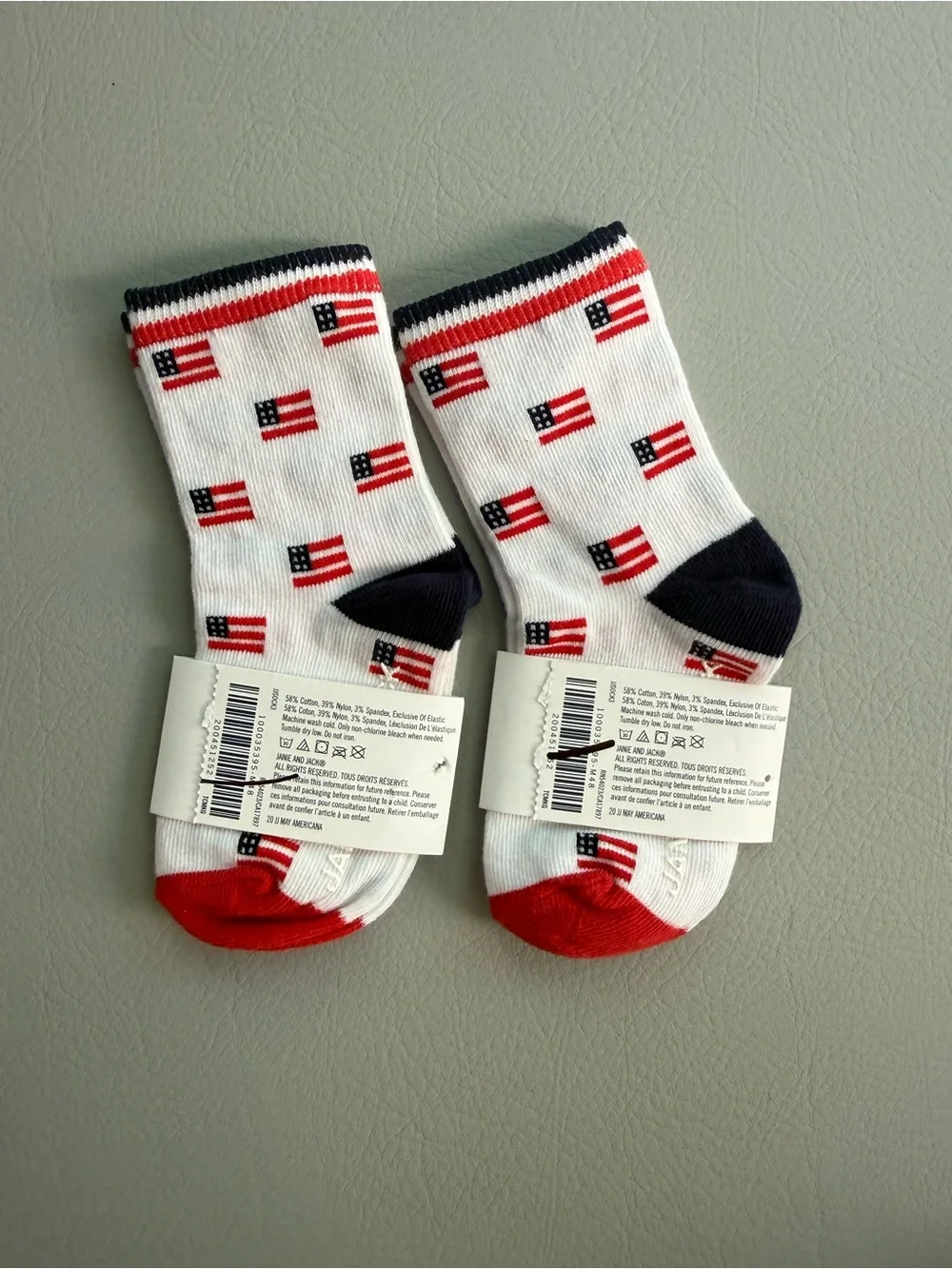 Janie and Jack American Flag Fourth of July Baby Socks 12-24M - 2 PAIRS - NEW